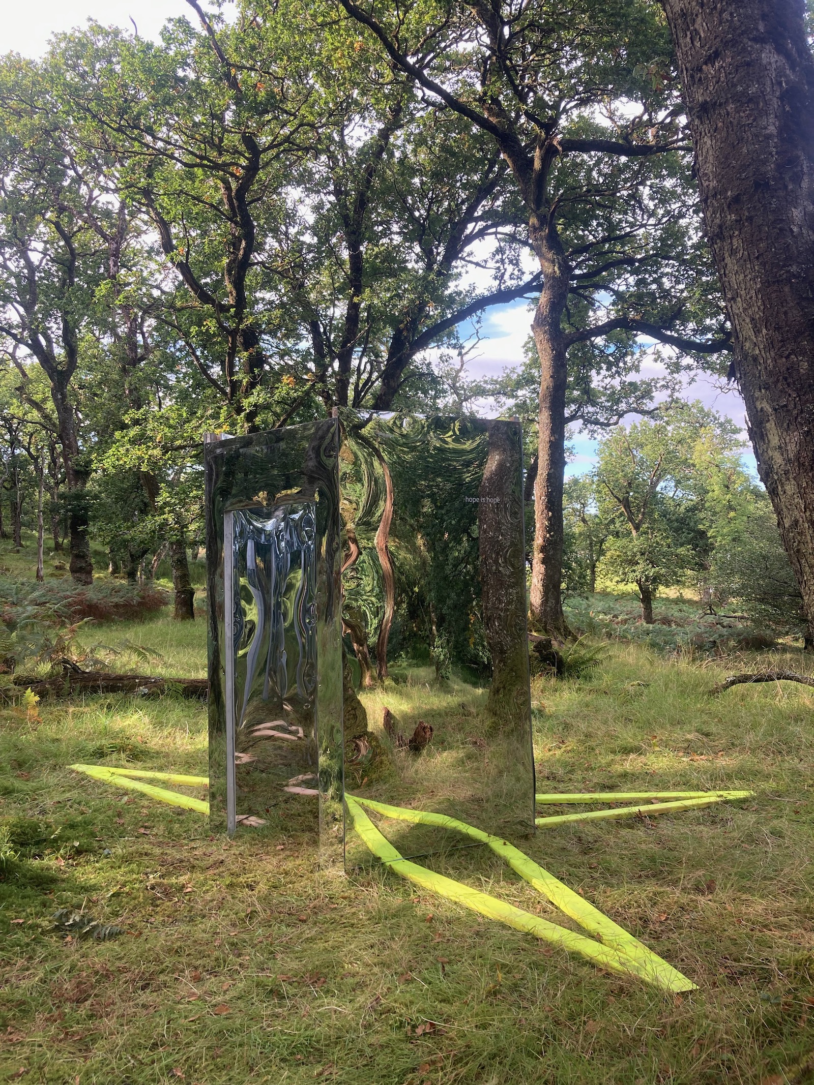 community artworks by artist luke winter for reflect project installed at community forrest and ettrick bay